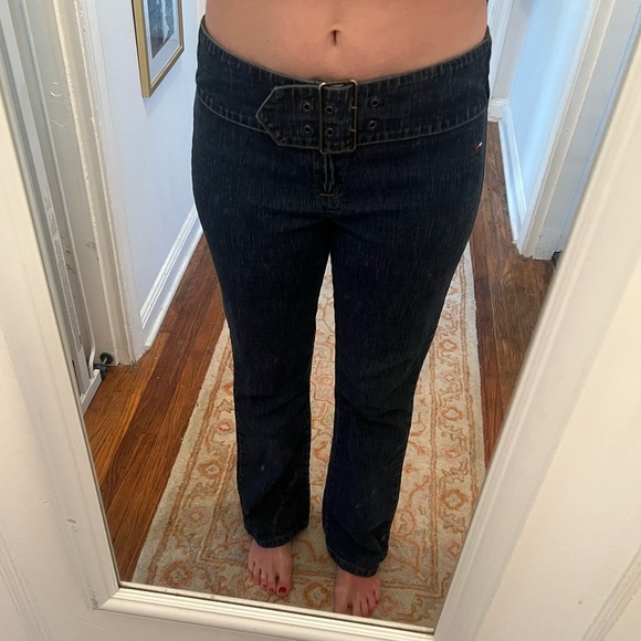 Tommy Hilfiger Vintage Y2K Low Rise Jeans with Built in Belt Detail sz S/M - Picture 8 of 9